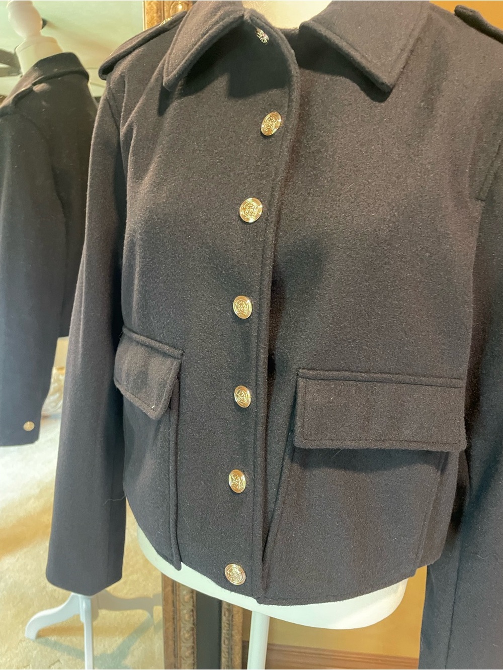 ZARA Classic navy  Wool Button-Front Jacket